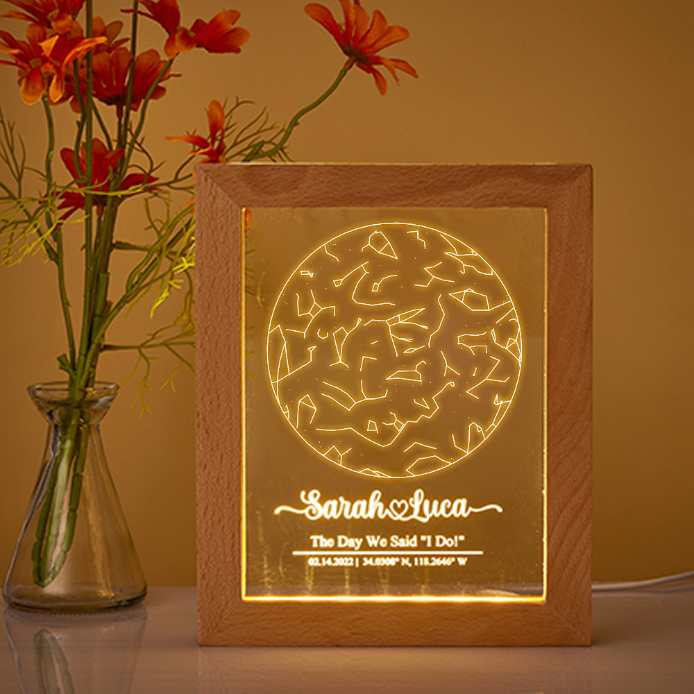 Star Map Wooden Frame Lamp