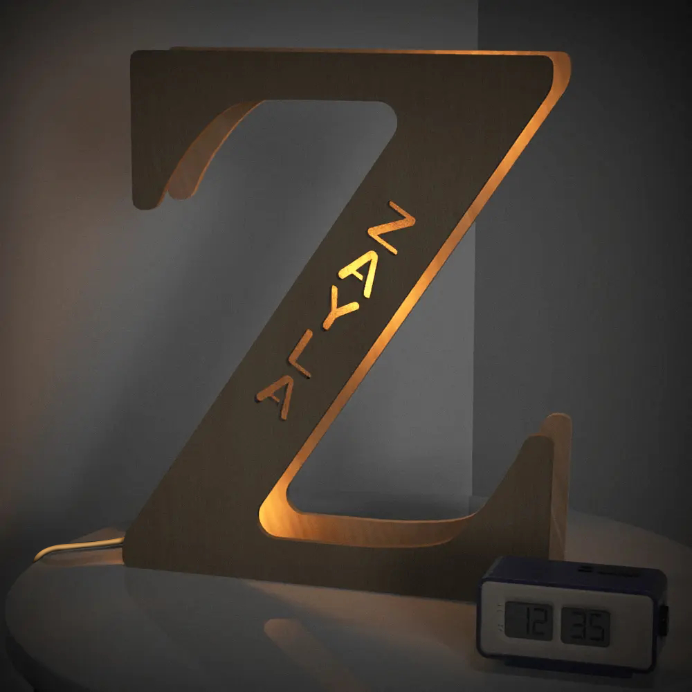 Alphabet Wooden Frame Lamp
