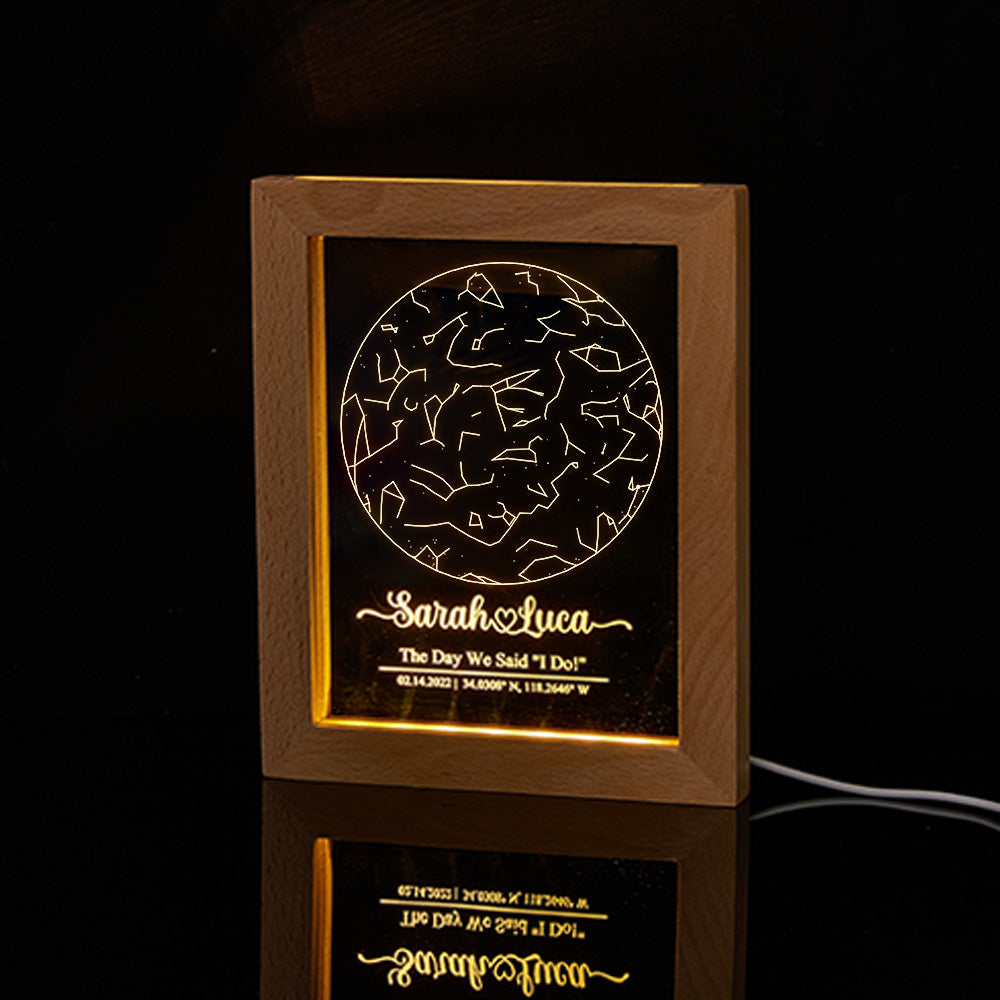Star Map Wooden Frame Lamp