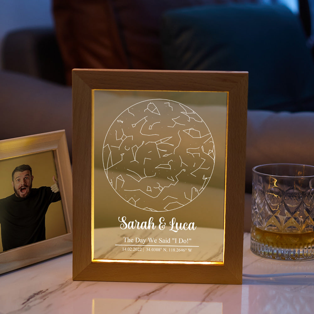 Star Map Wooden Frame Lamp