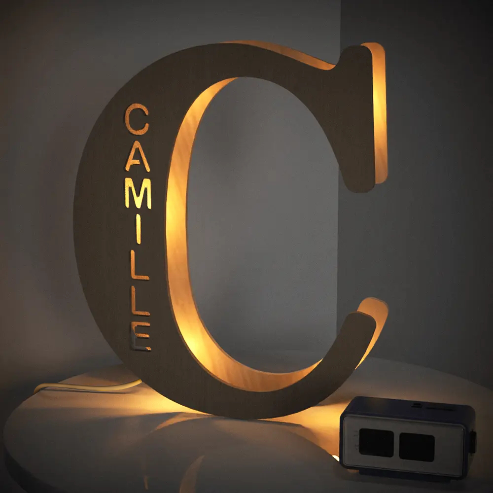 Alphabet Wooden Frame Lamp