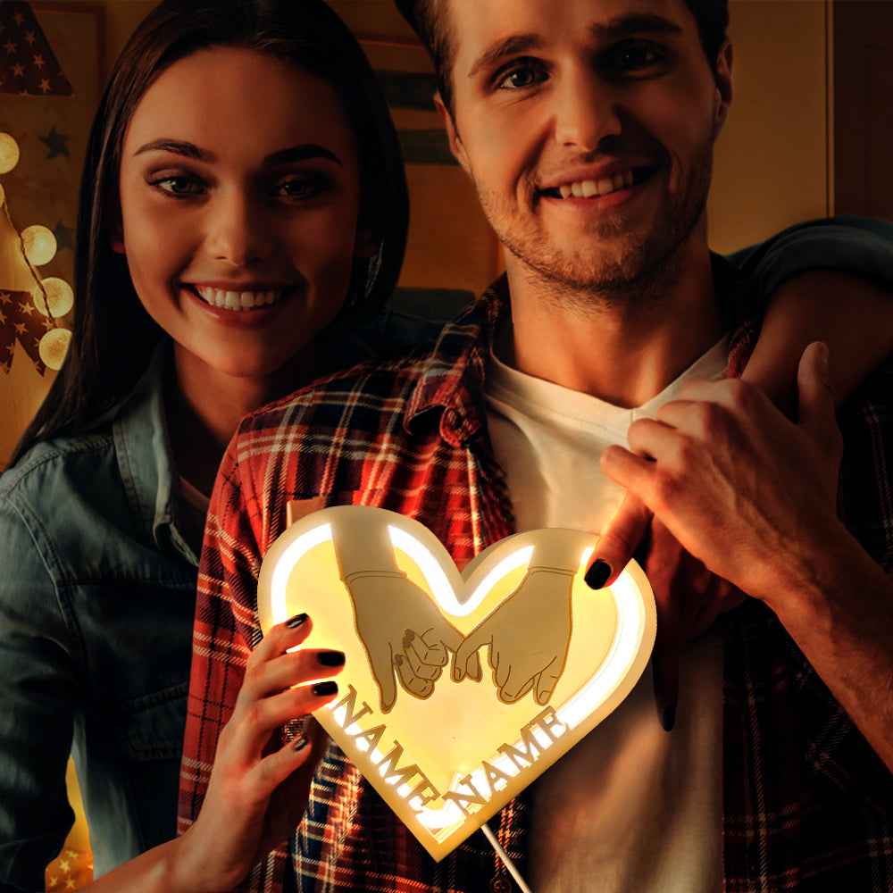 Couple Heart Wooden Frame Lamp