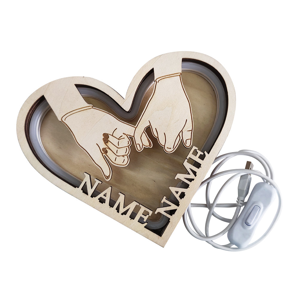 Couple Heart Wooden Frame Lamp