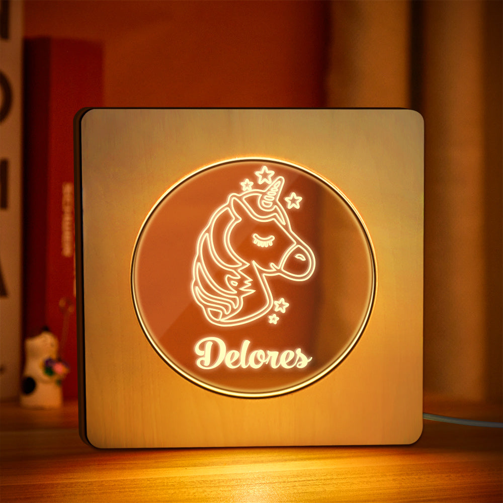 Unicorn Wooden Frame Lamp