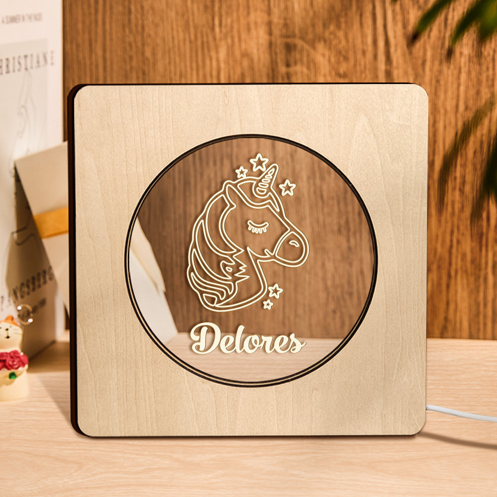 Unicorn Wooden Frame Lamp