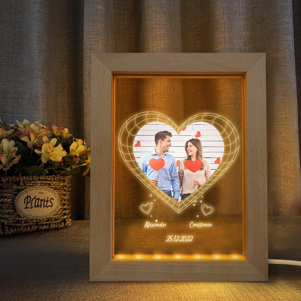 3D Heart Wooden Frame Lamp