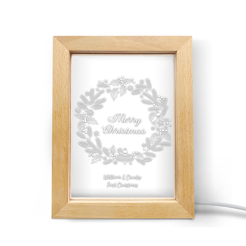 Christmas Wreath Wooden Frame Lamp