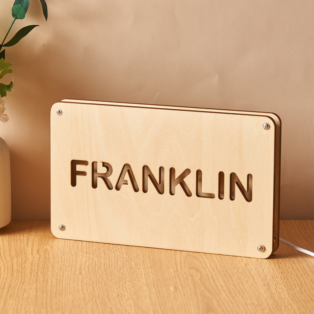 Text Name Wooden Frame Lamp