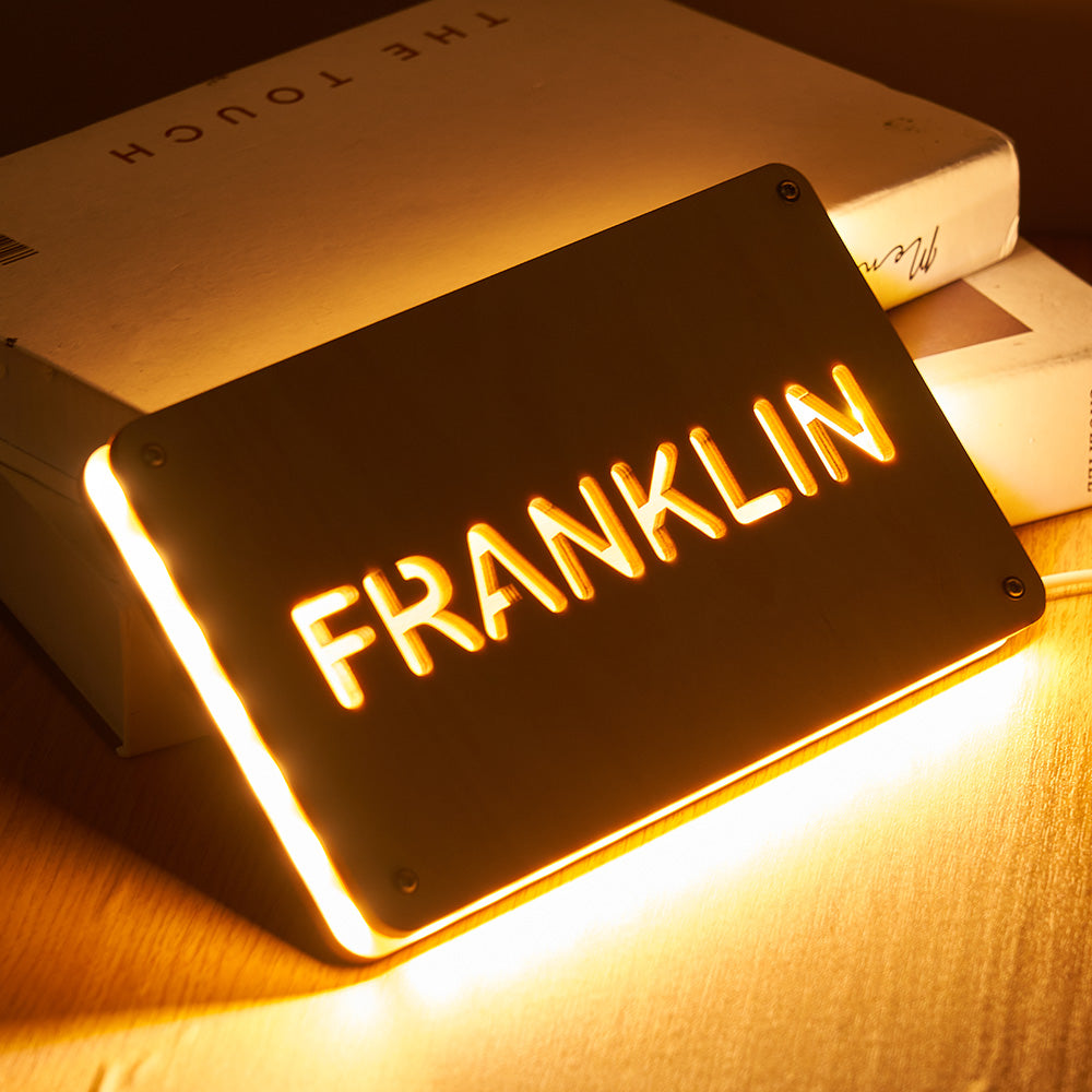 Text Name Wooden Frame Lamp