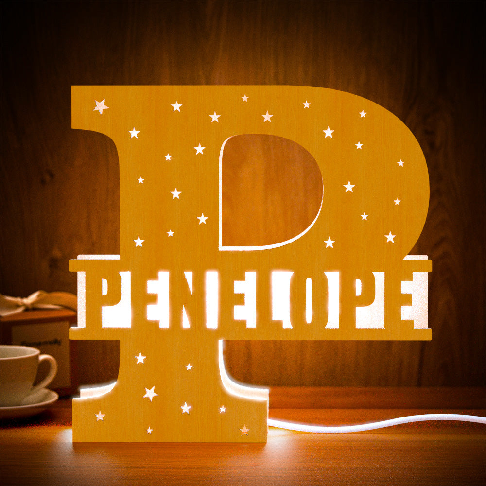 Initial Letter Wooden Frame Lamp
