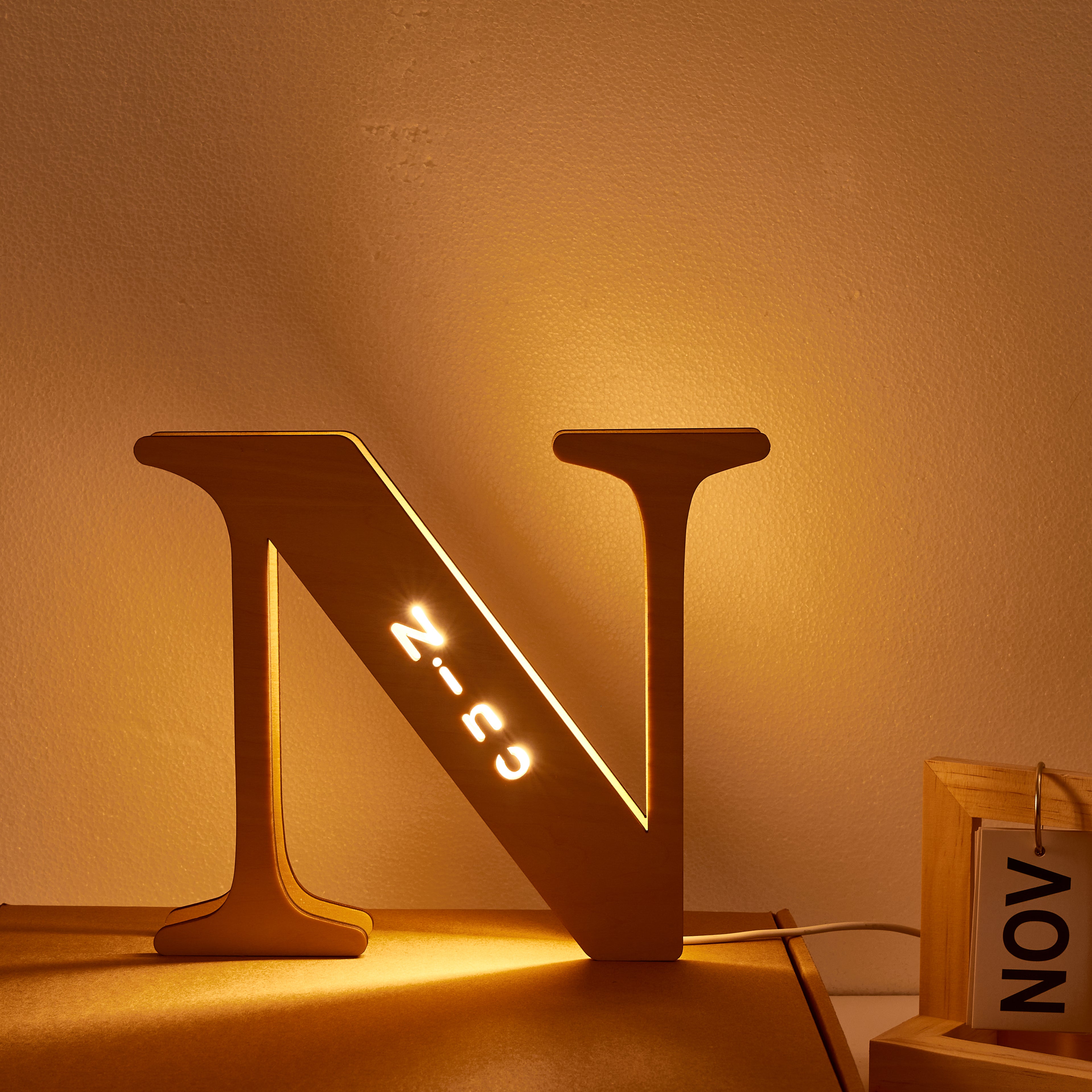 Alphabet Wooden Frame Lamp